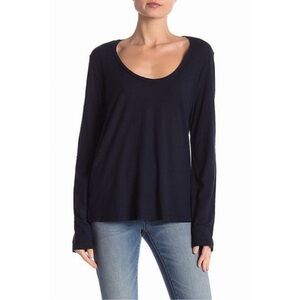 James Peres Top Womens size 3 Large Navy Blue ribbed long sleeve scoop Neck